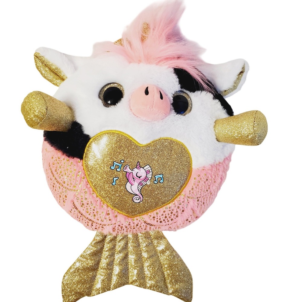 Zuru Rainbocorns Mermaidcorn Cow Plush Pink Gold Glitter Stuffed Animal 10 inch